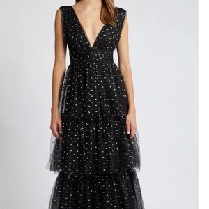 Nordstrom Black and Gold Tiered Midi Dress